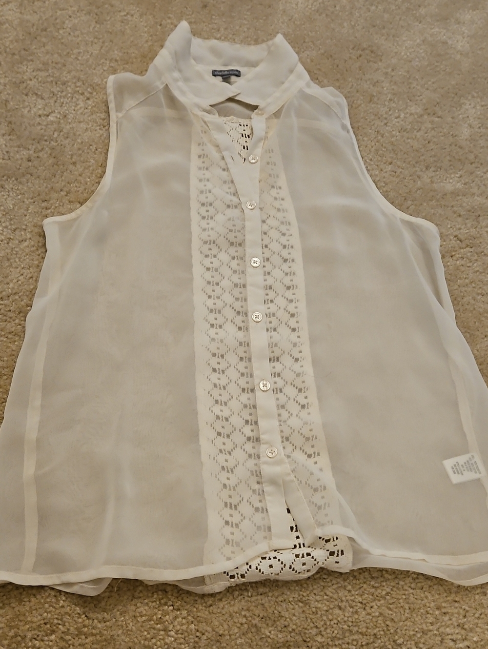 Charlotte Russe Sheer Ivory Lace-Trim Sleeveless Blouse